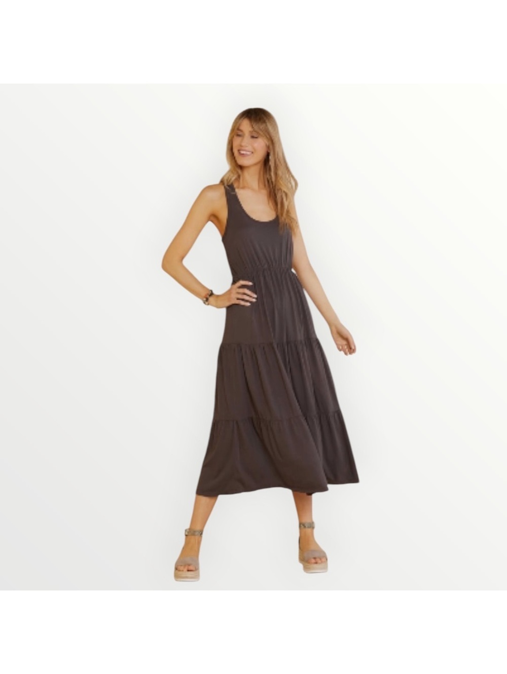 Sundry Sleeveless racerback tiered maxi dress